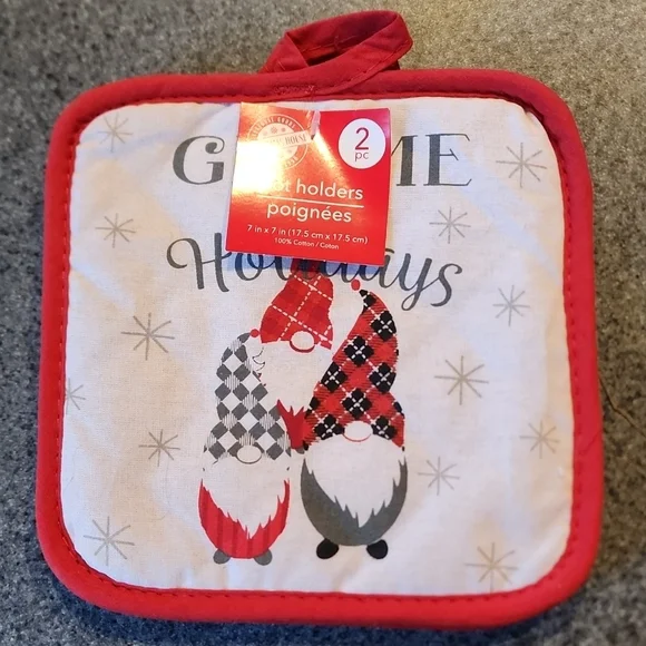 Set of 2 potholders "gnome for the holidays" 7x7 " nwt - Picture 1 of 5